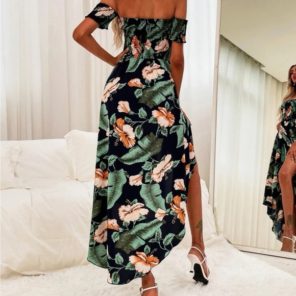 Blue & Green Off-Shoulder Dress - Picture 3 of 3